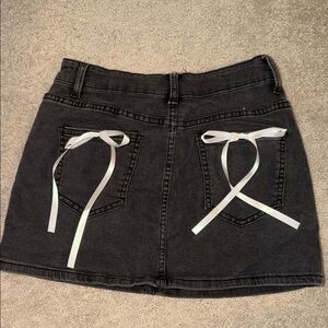 Black Denim Skirt with Ribbon Accents
